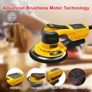 10000r/min Industrial Electric Roto Orbital Sander with Ergonomic Grip Brushless Motor 220V 360W Variable Speed