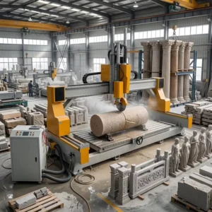 3d Stone Sculpture Column Pillar Engraving Rotary 4 Axis Stone Cnc Router with Saw Blade
