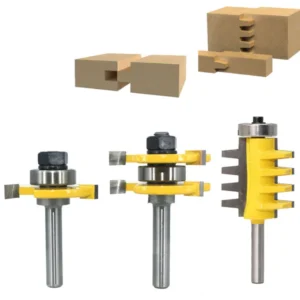 3pcs Tongue and Groove Router Bit Set Finger Joint Router Bit Set 8mm Shank 3 Bit T Type Tenon Cutter