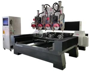 4 Head Stone CNC Router Machinery with Rotary and Saw for Stone Column Balustrade Statue Carving
