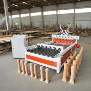 6 Head 3D CNC Router with 4th Rotary Axis (4×8 1325) Multifunctional for Diverse 3D Engraving