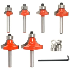 6PCS Round Over Router Bits Radius 1 2″ 1 4″ 3 16″ 3 8″ 1 16″ 1 8″ Corner Rounding Edge Forming Cutter Ball Bearing 1 4″ Shank