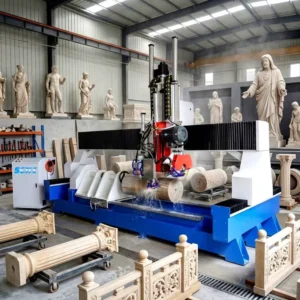 Automatic 3D 4 Axis Rotary Stone Marble Quartz Sculpture Engraving Saw Blade Cutting CNC Router for Column Pillar