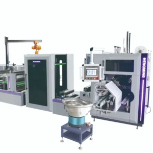 Automatic Core Threading Fully HM-YSSJ450 Automatic Flexo Printing Die Cutting No Glue 4 Shaft Turret Rewinde Machine