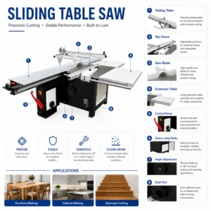 BHM45M Multifunction Sliding Panel Table Saw Wood Saw Double Blade Machine