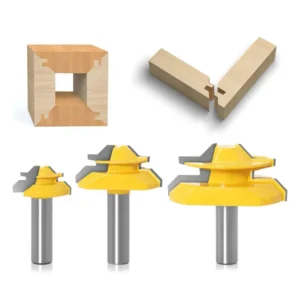 CNC Wood Tenon Joint Cutter 8mm 12mm 6mm Shank Router Bit 3 Piece 45 Degree Lock Miter Router Bit Set for Wood Woodworking