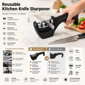 Customized Logo Reusable Kitchen Knife Sharpener OEM ODM Manual Knife Sharpening Tool for Household Use