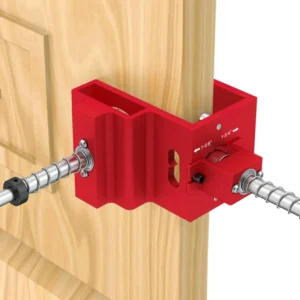 Door Lock Installation Kit Red Wooden Doors Aluminum Alloy Guide Template Jig Clamp Portable Fits 1 3/8 2 3/4 Drill Bits
