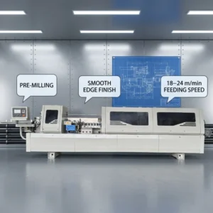 Edge Banding Machine for Furniture Board Production with Pre Milling Scraping Buffing 18-24m/min Speed