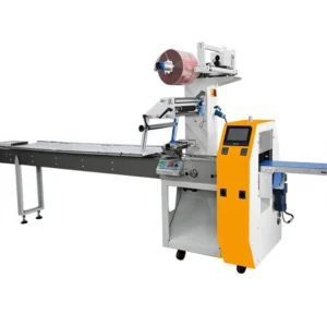 Electric FLOW Pillow Type Horizontal Wrapping Machine for Plastic Film Bag Sealing PLC Touch Screen Controlled 304 Stainless