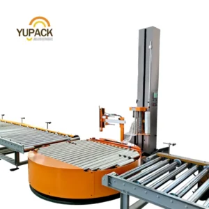Fully Automatic Online Pallet Stretch Wrapper Packaging System Auto Film Clamp Cut System for Food Beverage Case Wrapping Glass