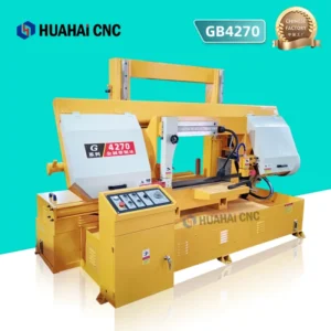 GB4270 Metal Cutting Semi Automatic Gantry Type Double Column Linear Guide Rail Band Saw Manual Tension 7.5kW Motor Gear