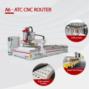 HQD 9KW ATC Wood CNC Machine 2100x4000mm 5+4 Drilling Head Vacuum T Slot Table 16 Tool Magazine Syntec Control for Furniture