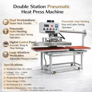 Heavy Duty Dual Station Pneumatic Heat Press Machine 40×60 Industrial Automatic Sliding Heat Transfer Machine