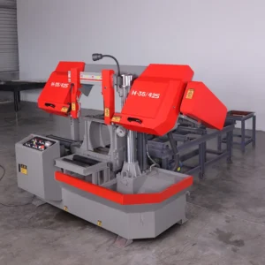 Heavy Duty Horizontal Double Column Metal Band Saw With Manual Blade Tension 4KW Motor For Rebar & Round Steel Cutting Workshop