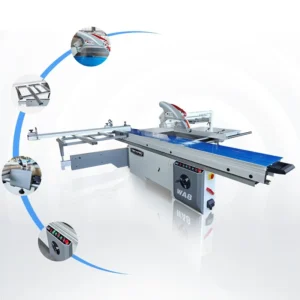 Horizontal Woodworking Sliding Table Saw with Motor 45 Degree Bevel Heavy Structural Bed for Plywood and Panel Cutting
