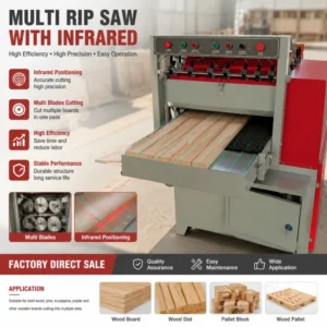 JTS500 70 Board Multiple Sawmill Rip Multi Blade Wood Saw Machine With Red Laser