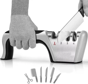 Manual Kitchen Knife Universal Sharpener 4 in 1 Stage Manual Knife Sharpener and Scissor Non Slip Rubber Handle