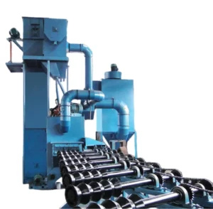 PLC Automatic High Productivity V shape Steel Pipe Sand Blasting Machine with Steel Shot Burnishing and Motor
