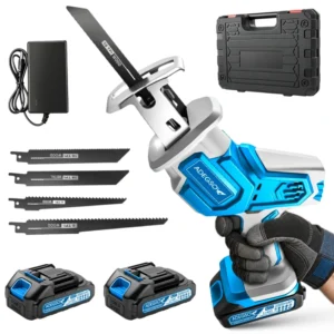 Portable Cordless Reciprocating Saw 3500RPM Brushless 6 Blades Dual Batteries LED Light Tool Free Blade Replacement