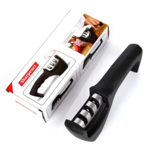 Portable Kitchen Knife Sharpener Three Section Design with Precise Grinding Feature and Comfortable Handle Grit