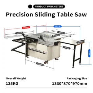 Precision Sliding Table Saw with Foldable Design and Universal Wheels Linear Guide Rail for Professional Woodworking Projects