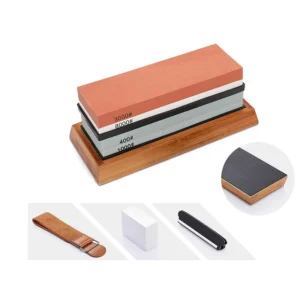 Sharpening Stone Set 4 Side Grit 400/1000# and 3000/8000# With Stainless Steel Non-slip Rubber Holder and Flattening Stone