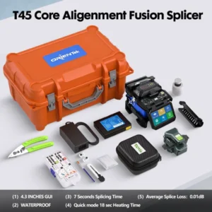 T45 4 Motors Core Alignment Fusion Splicer 7s Splicing 18s Heating 330 Times Splicing FTTH Fiber Optic Splicing Machine